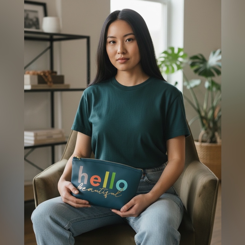 Ruby + Cash hello beautiful cosmetic bag in beautiful blue and bright colors